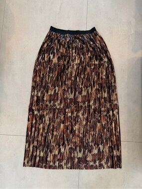 Johnny Was Metallic Pleated Animal Print Midi Skirt
